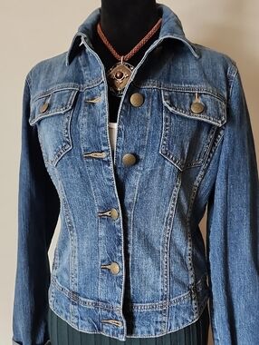 Cabi Denim Jacket Small Stretch Cotton Dark Wash Fitted Jean Jacket